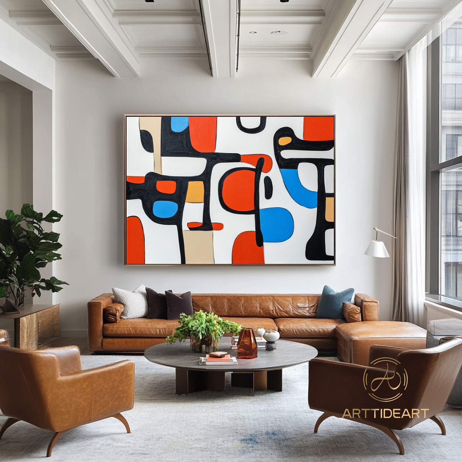 Large Abstract Colorful Painting on Canvas Colorful Textured Wall Art Modern Black and White  Painting Contemporary Living Room Art Vibrant Canvas Art