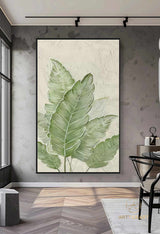 Large Nordic Green Beige abstract wall Green 3D texture painting abstract leaf painting modern living room abstract painting Minimalist Art