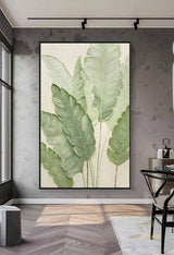 Large Green Leaf Textured Painting on Canvas Green Minimalist Wall Art Leaf Landscape Painting Green Minimalist Painting Boho Wall Art Decor