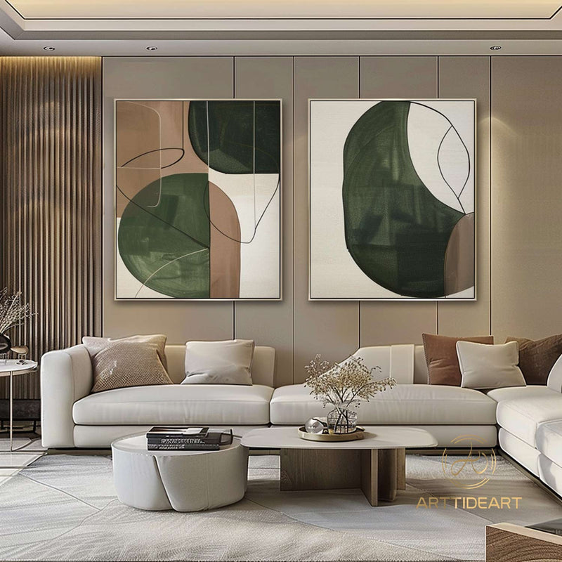 2 Pieces Green Texture Painting Dark Green Abstract Wall Art Sage Green Texture Painting Modern Abstract Painting Set of 2 Brown Artwork