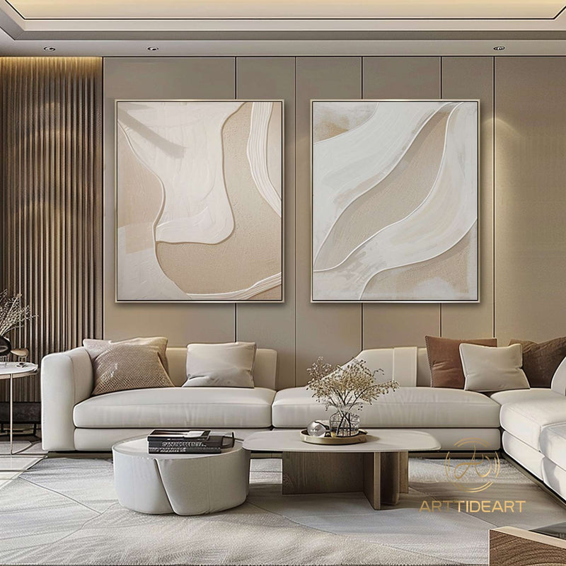 Beige 3D Texture Painting on Canvas Set of 2 Beige Abstract Art Wabi Sabi Wall Art Minimalist Wall Art Beige Plaster Art Modern Wall Art