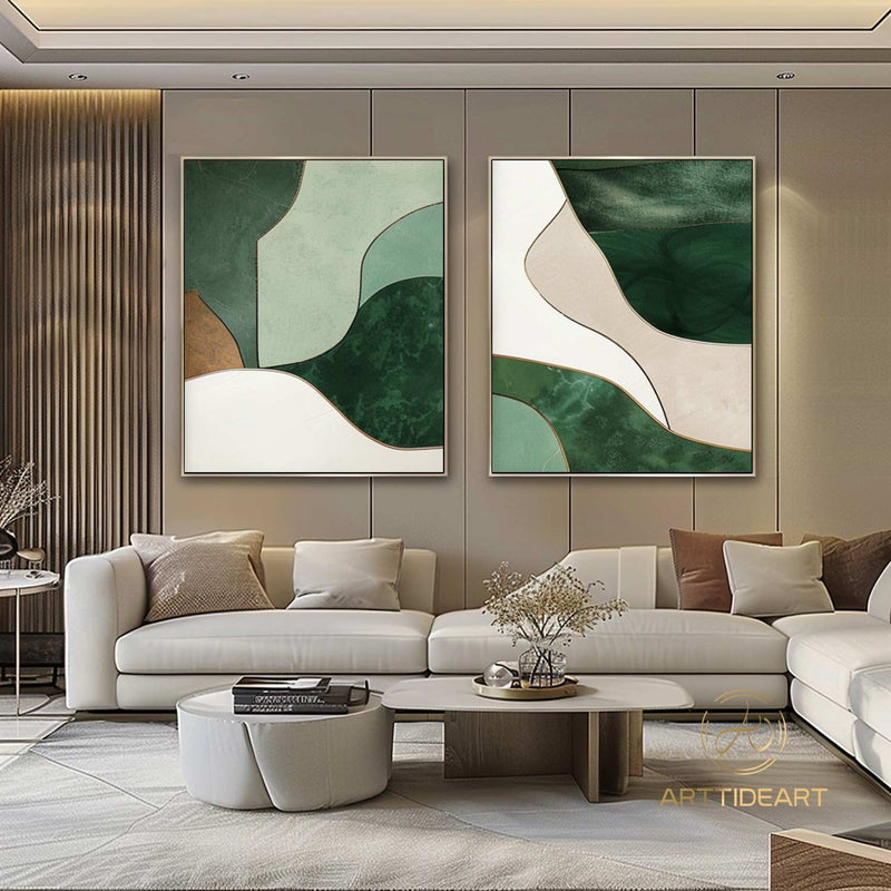 Pure Green Minimalist Art Living Room Set Of 2 Art Green Wall Decor The Art Behind The Sofa Advanced Green Wall Art Green Texture Art