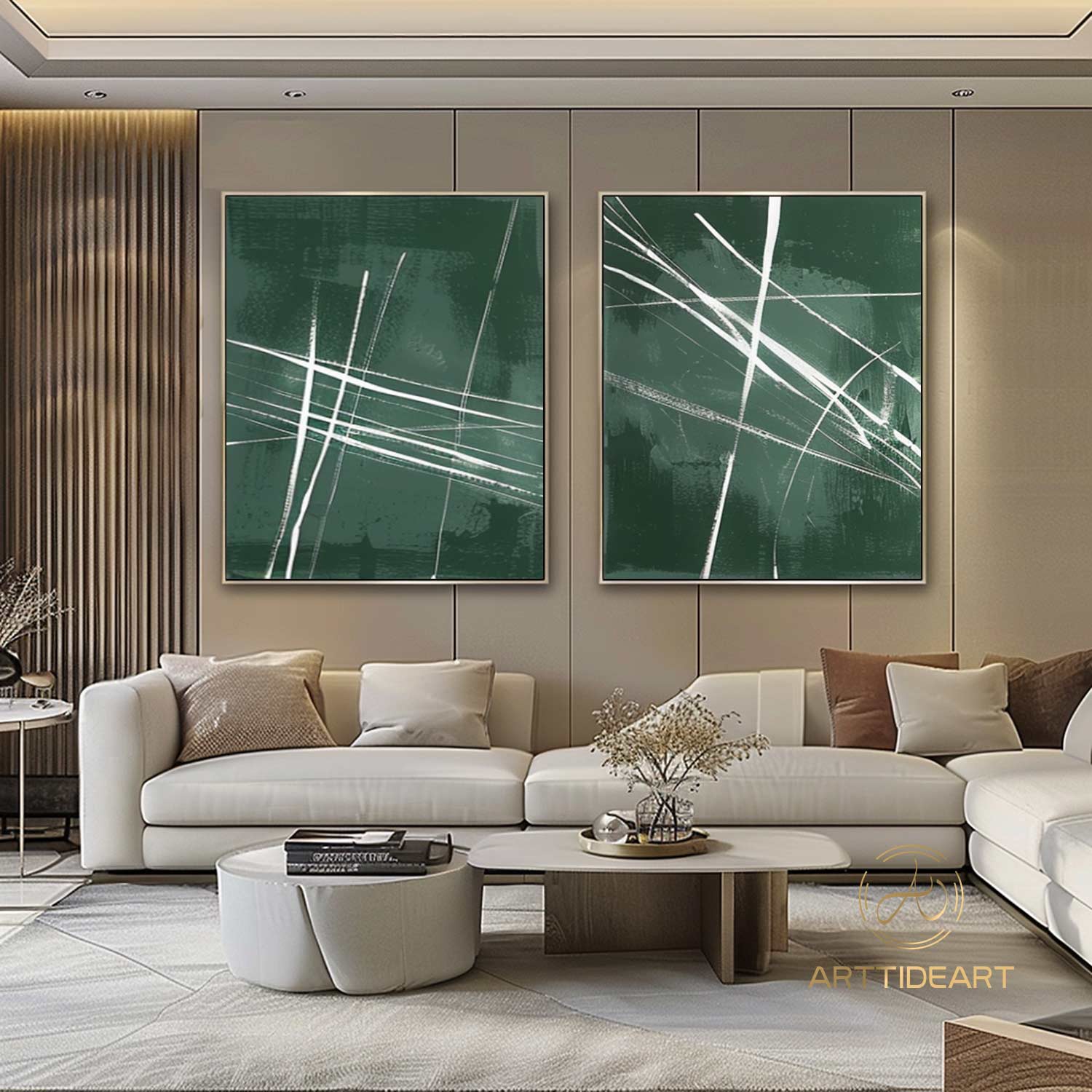 Set of 2 Green Abstract Painting Green Minimalist Painting Green Abstract Painting Green Wall Art Green wall decor Green canvas art