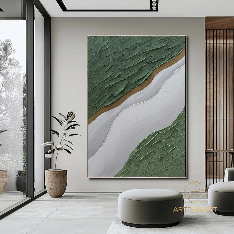 3D Ocean Wave Green Texture Oil Painting Wabi-Sabi Art Abstract Art Living Room Decor Hand-painted Modern Abstract Original Canvas painting