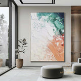 Large orange wall painting white wall art green painting beige painting blush painting 3D textured abstract art colorful painting