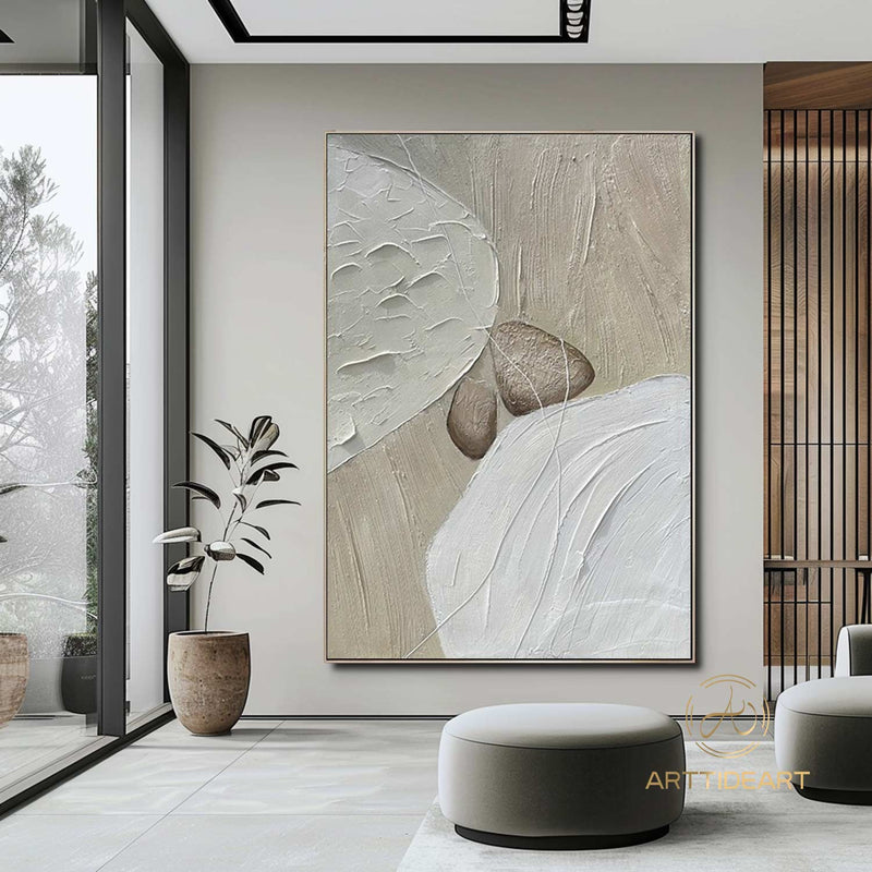 White and Beige Minimalist Wall Art Wabi Sabi Wall Art Oversize Minimalist Painting on Canvas Neutral Textured Painting Brown Wall Decor