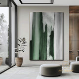 Large Green Abstract Painting Green And Grey Abstract Canvas Art Acrylic Minimalist Abstract Painting Oversized Modern Abstract Painting