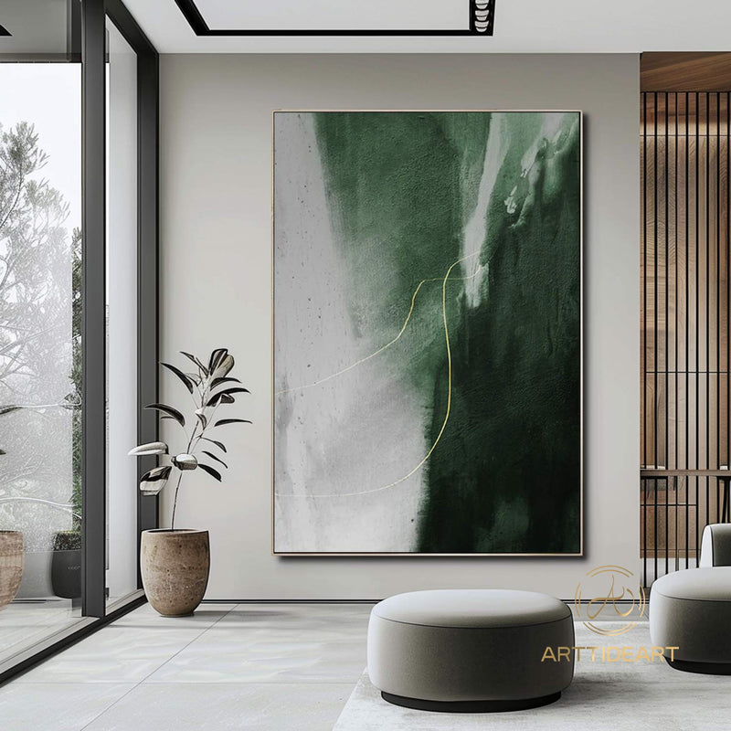 Original Minimalist Abstract Painting Acrylic Large Green Abstract Art Oversized Modern Abstract Painting Framed Painting For Living Room