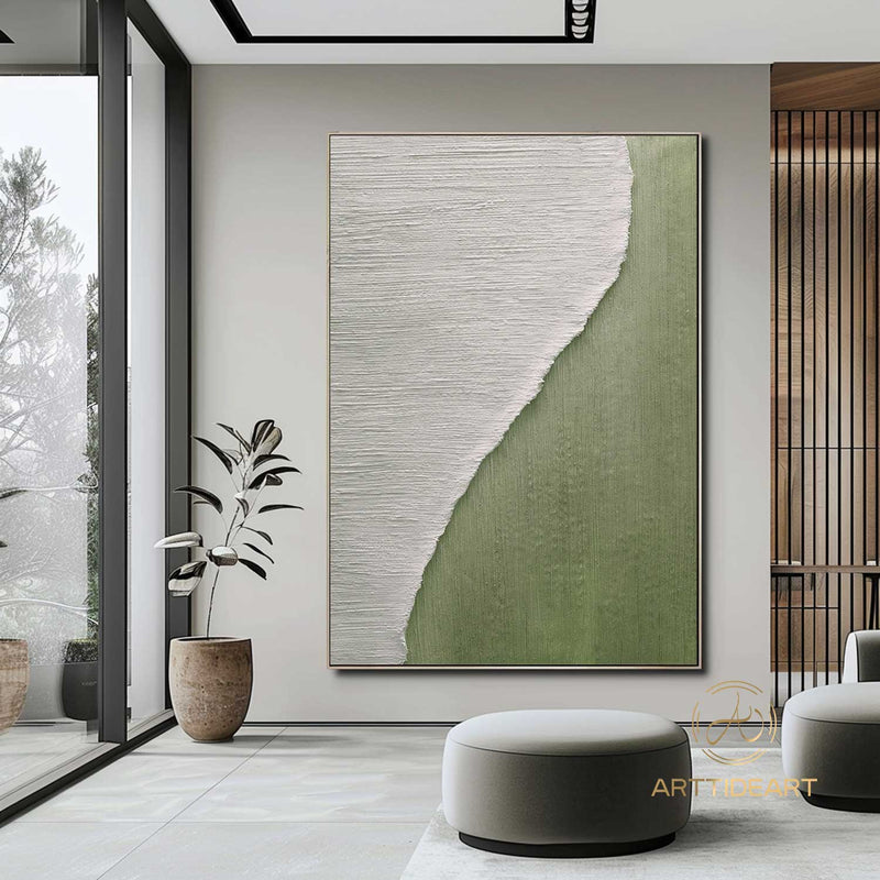 Green 3D texture painting Nordic green and white abstract walls green and white modern living room abstract painting minimalist art