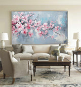 Abstract Cherry Flower Oil Painting on Canvas, Large Wall Art, Original Blossom Floral Art Pink Painting Custom Painting Living Room Decor