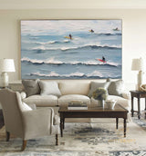 Oversized Beach Landscape Painting On Canvas Original Summer Seaside Painting White Wave Beach Painting Large Blue Ocean Wall Art Home Decor