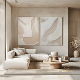 Beige 3D Texture Painting on Canvas Set of 2 Beige Abstract Art Wabi Sabi Wall Art Minimalist Wall Art Beige Plaster Art Modern Wall Art