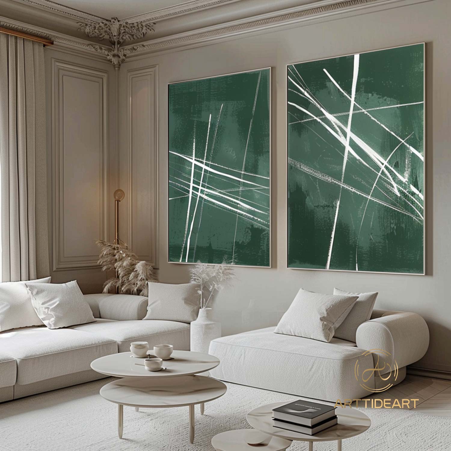 Set of 2 Green Abstract Painting Green Minimalist Painting Green Abstract Painting Green Wall Art Green wall decor Green canvas art