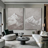 Set of 2 white Snow mountain painting Set of 2 Snow mountain abstract wall ar Set of 2 Beige textured wall art white abstract art