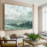 Large Sky And Sea Painting White Cloud Minimalist Painting Green Landscape Abstract painting Ocean Abstract Painting Living Room Wall Art