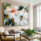 Original Flower Oil Painting On Canvas,Large Wall Art, Abstract White Floral Landscape Painting,Custom Painting, Modern Living Room Decor