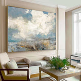 Extra Large Abstract White Cloud Painting,Blue Sky Art Original Seaside Landscape Painting Sky And Sea Art canvas painting for living room