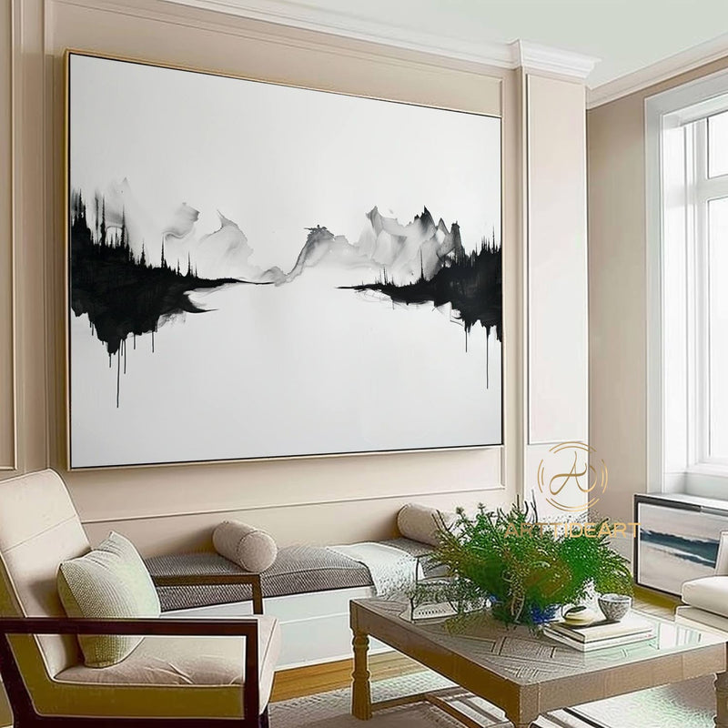 Black  White Abstract Original Texture Oil Painting on Canvas, Large Minimalist Wall Art, Landscape Acrylic Custom Painting, Modern Living Room Decor