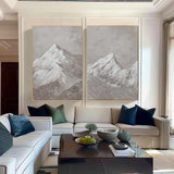 Set of 2 white Snow mountain painting Set of 2 Snow mountain abstract wall ar Set of 2 Beige textured wall art white abstract art