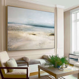 Original Golden Beach Painting,Large Sky And Sea Painting,Light Blue Seaside Oil Painting,Large Coastal Painting,Beach Abstract Oil Painting