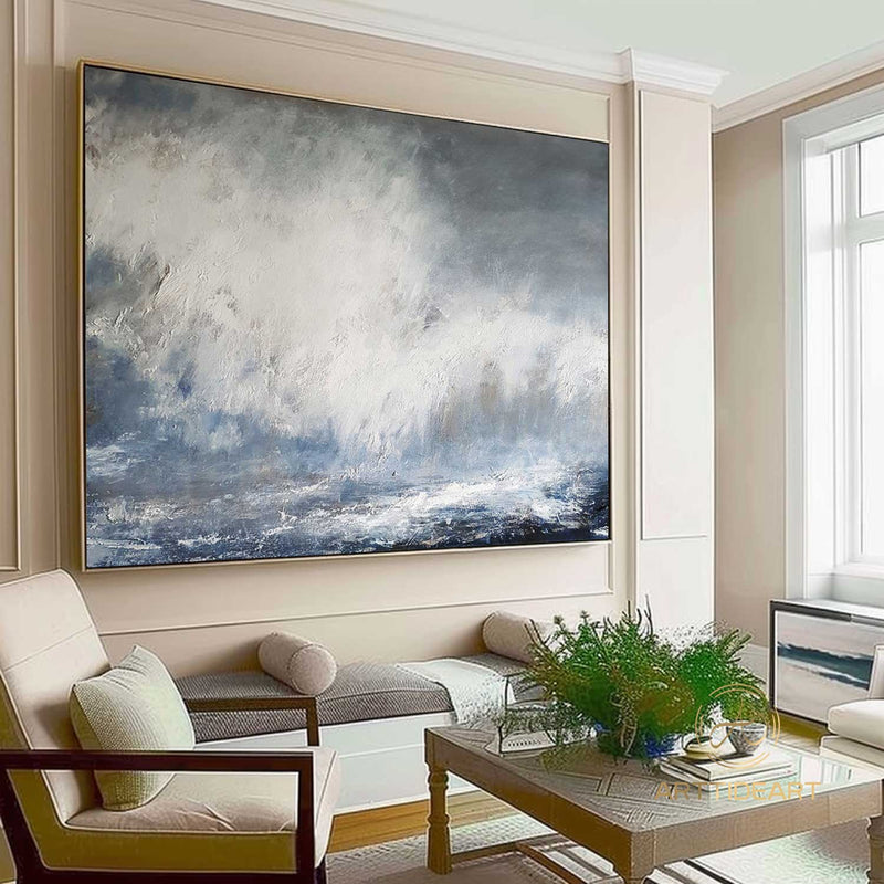 Cloud Painting Abstract ocean painting Large Blue White Abstract Painting Sky Landscape Painting Coastal Beach Painting ocean art painting