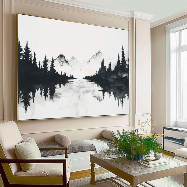 Large Abstract Forest Oil Painting On Canvas Black Tree wall Art Original Nature Landscape Painting Custom Painting Modern Living Room Decor