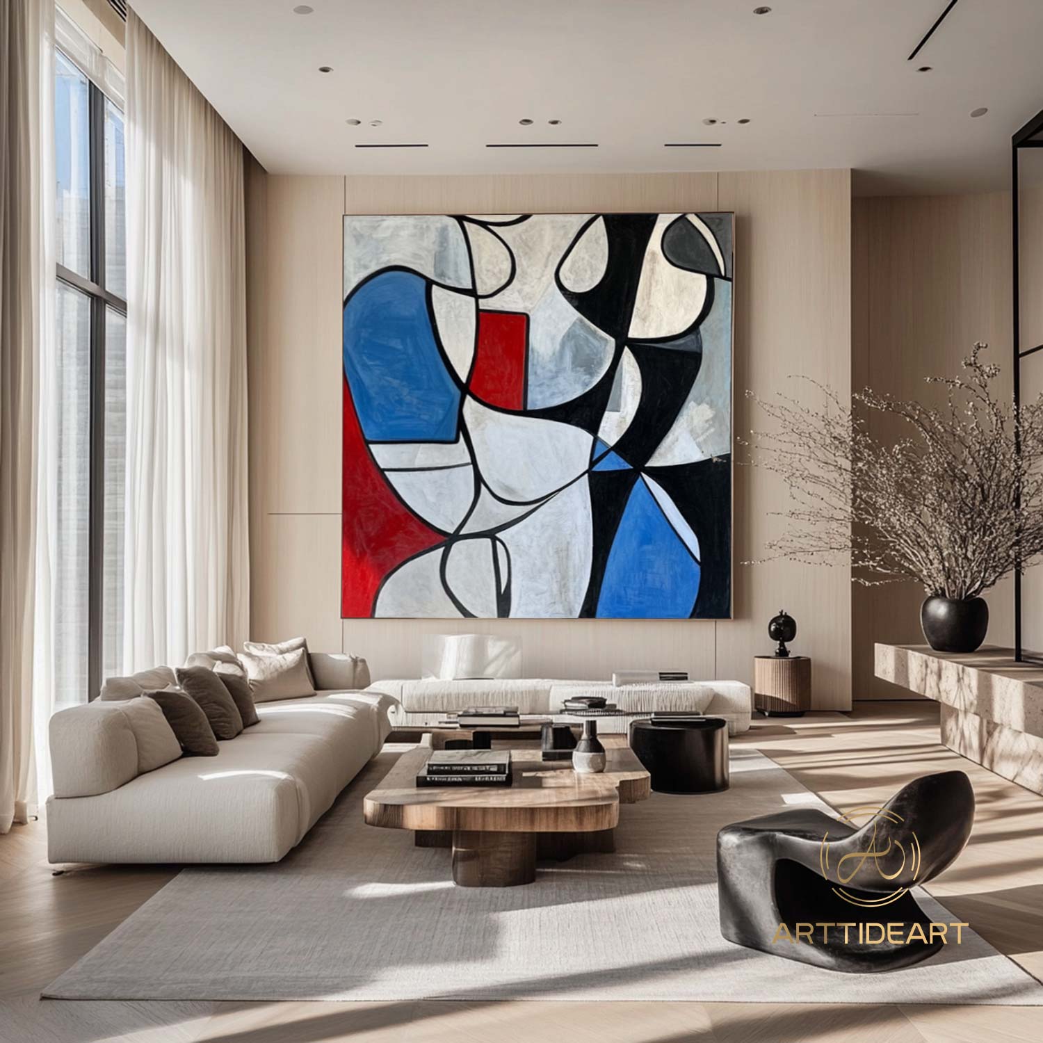 Large Abstract Colorful Painting,Abstract Colorful geometric Painting,Abstract Hand-painting Texture Colorful Wall Art Living Room Decor