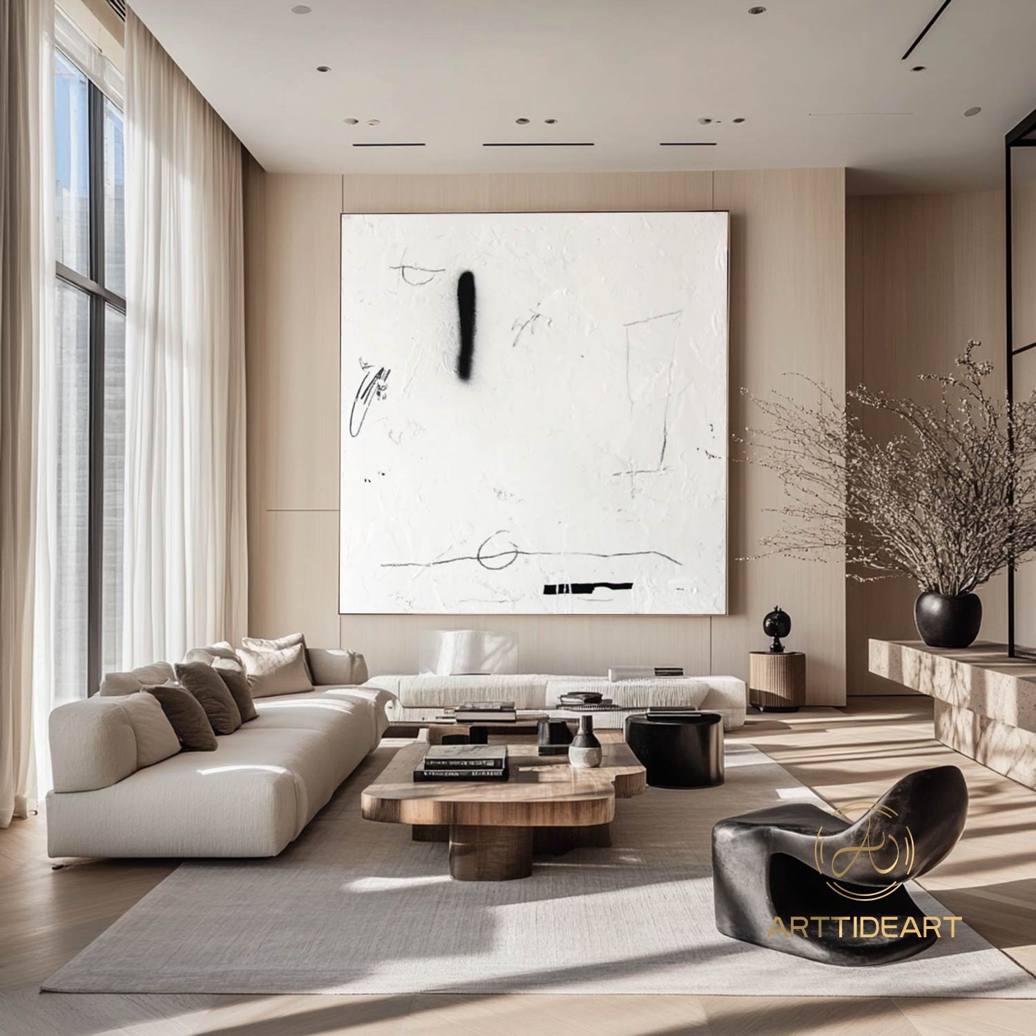 Wabi Sabi Wall Art white Textured Painting white Minimalist Wall Art Large Biege and Black Minimalist Painting on Canvas Neutral Wall Decor