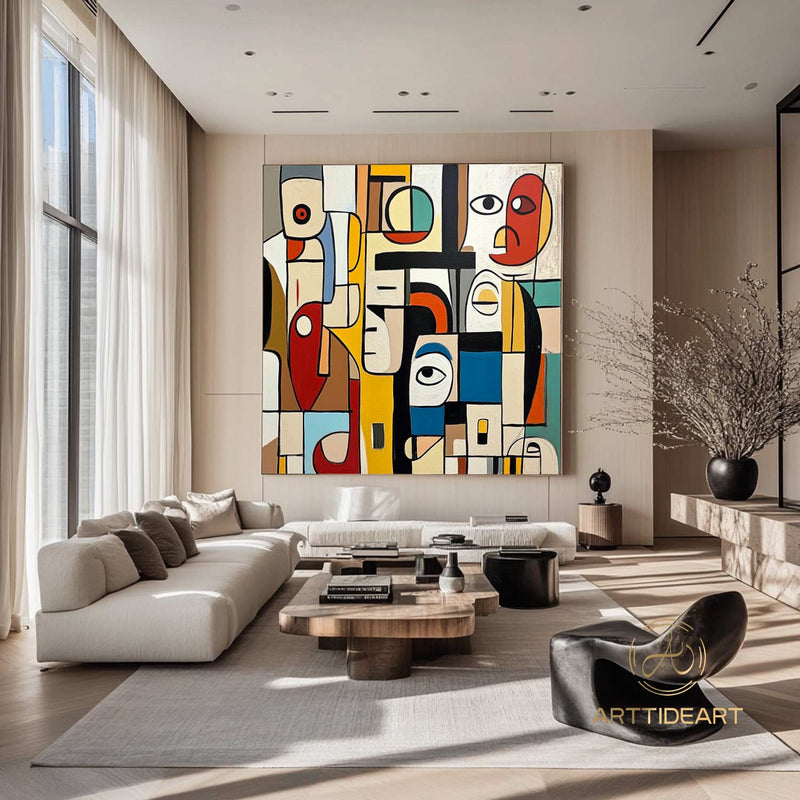 Large Abstract Colorful Painting,Abstract Colorful geometric Painting,Abstract Hand-painting Texture Colorful Wall Art Living Room Decor