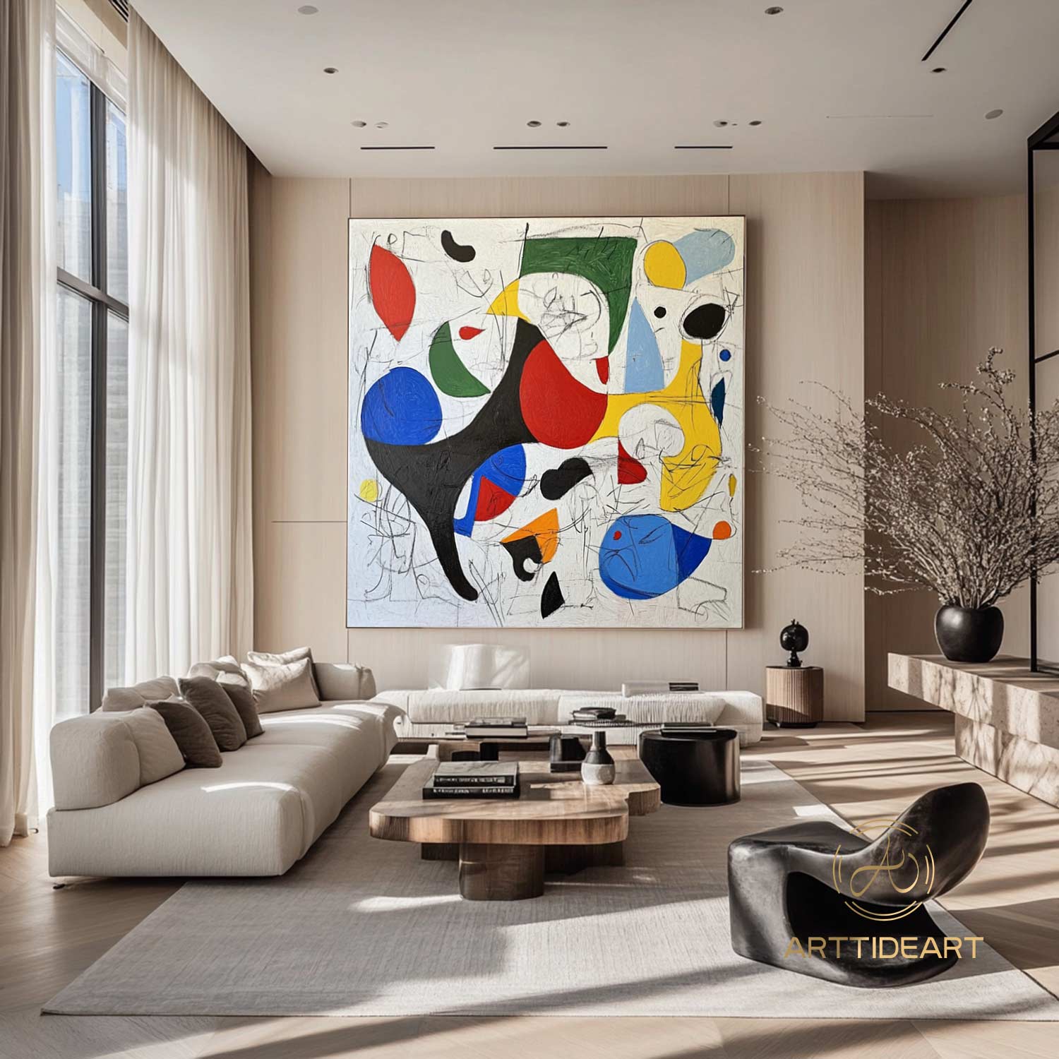 Large Abstract Colorful Painting,Abstract Colorful geometric Painting,Abstract Hand-painting Texture Colorful Wall Art Living Room Decor