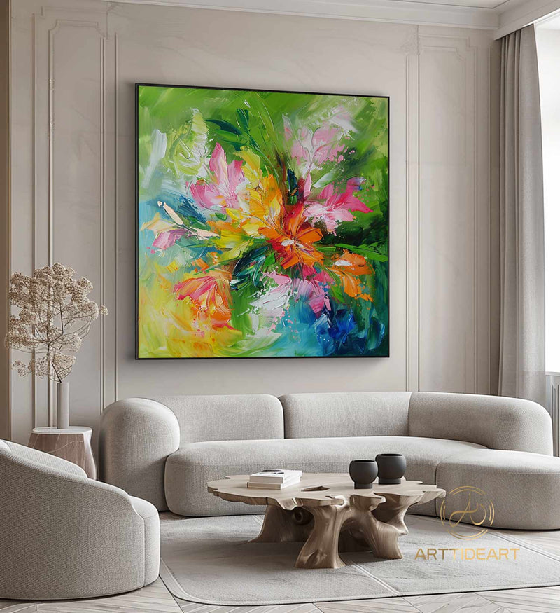 Original flower oil painting large flower painting colorful wall art Palette knife painting Oil paintings of blooming flowers Gifts for her