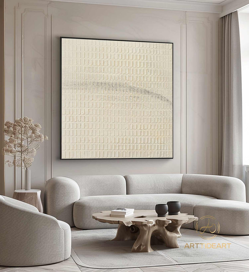 Beige Minimalist Painting Beige 3D Textured Wall Art Neutral Plaster Painting Wabi Sabi Wall Art Boho Wall Decor Modern Living Room Wall Art