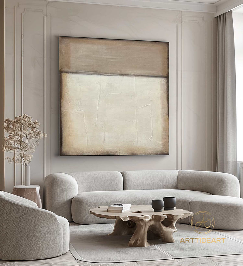 Wabi Sabi Wall Art Beige Textured Painting Beige Minimalist Wall Art Large Biege and Black Minimalist Painting on Canvas Neutral Wall Decor