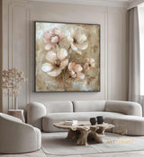 Original Flower Painting on Canvas Textured Wall Art Neutral Tone Custom Wall Art Floral Painting Modern Art Fancy Living Room Wall Art