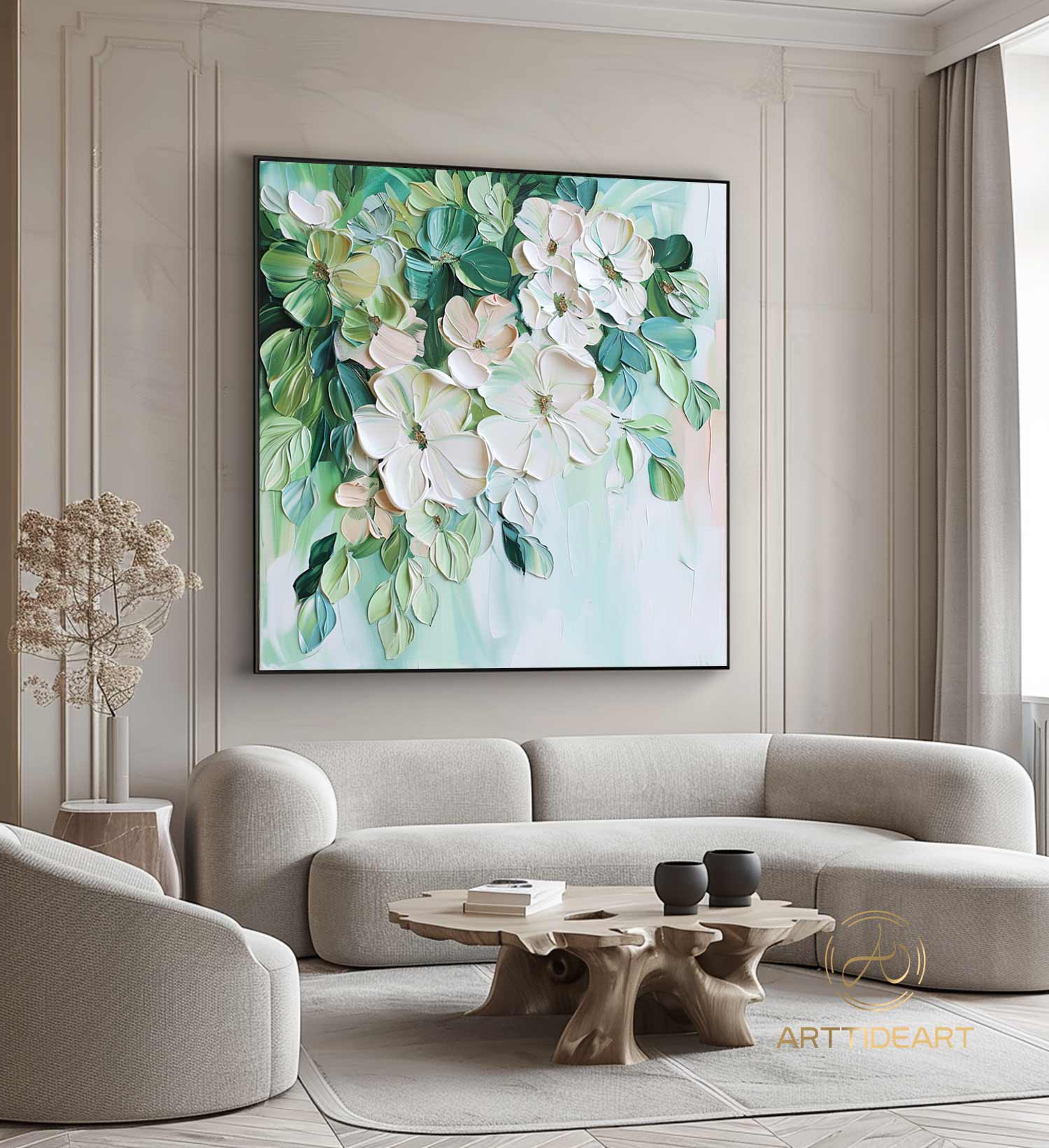 Original Flower Textured Wall Art 3D Abstract Painting On Canvas Floral Wall Decor Living Room Art Hand-Painted Pastel Flower Spring Decor
