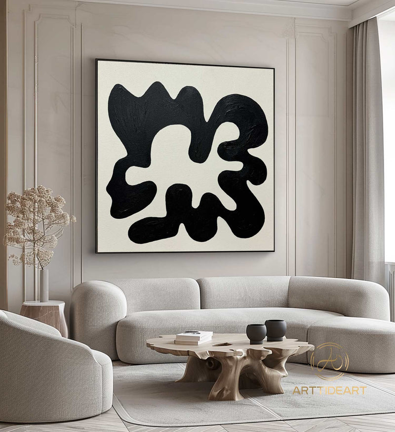 Black and White  Texture Wall Art Black White Abstract Minimalist Painting Organic Modern Canvas Art Large Black Beige Texture Painting