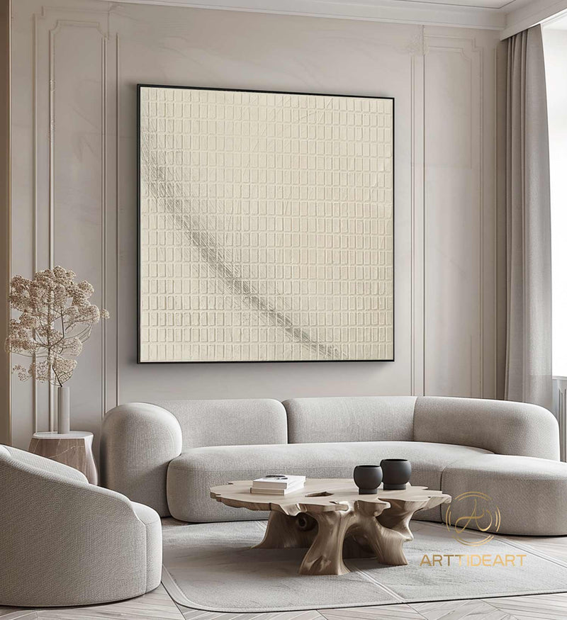 Pure Beige 3D Textured Canvas Wall Art Beige Minimalist Painting Wabi Sabi Wall Art Beige Texture Painting on Canvas Neutral Wall Art Framed