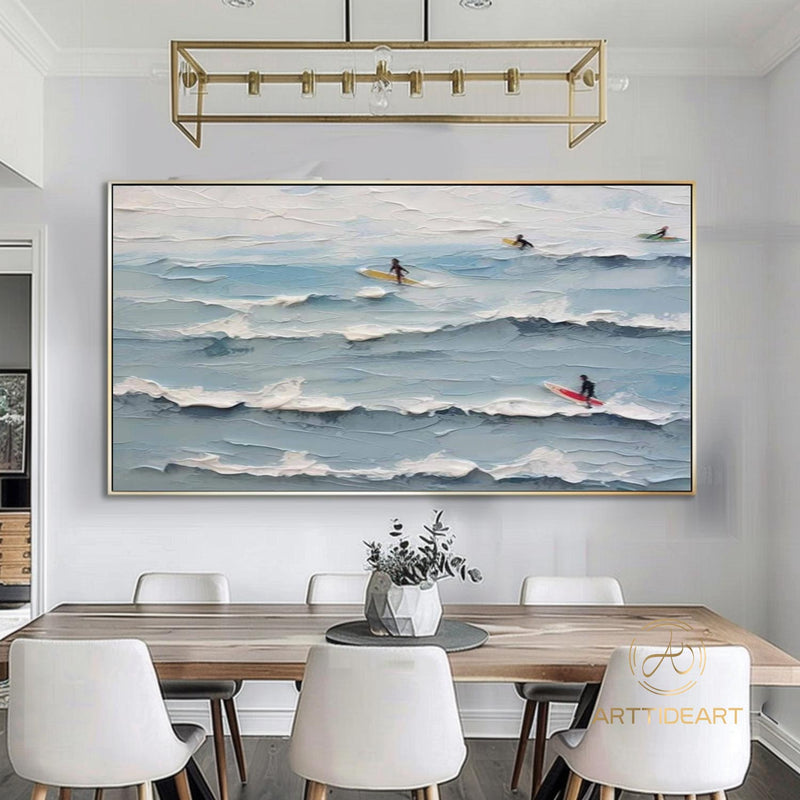 Oversized Beach Landscape Painting On Canvas Original Summer Seaside Painting White Wave Beach Painting Large Blue Ocean Wall Art Home Decor