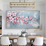 Abstract Cherry Flower Oil Painting on Canvas, Large Wall Art, Original Blossom Floral Art Pink Painting Custom Painting Living Room Decor