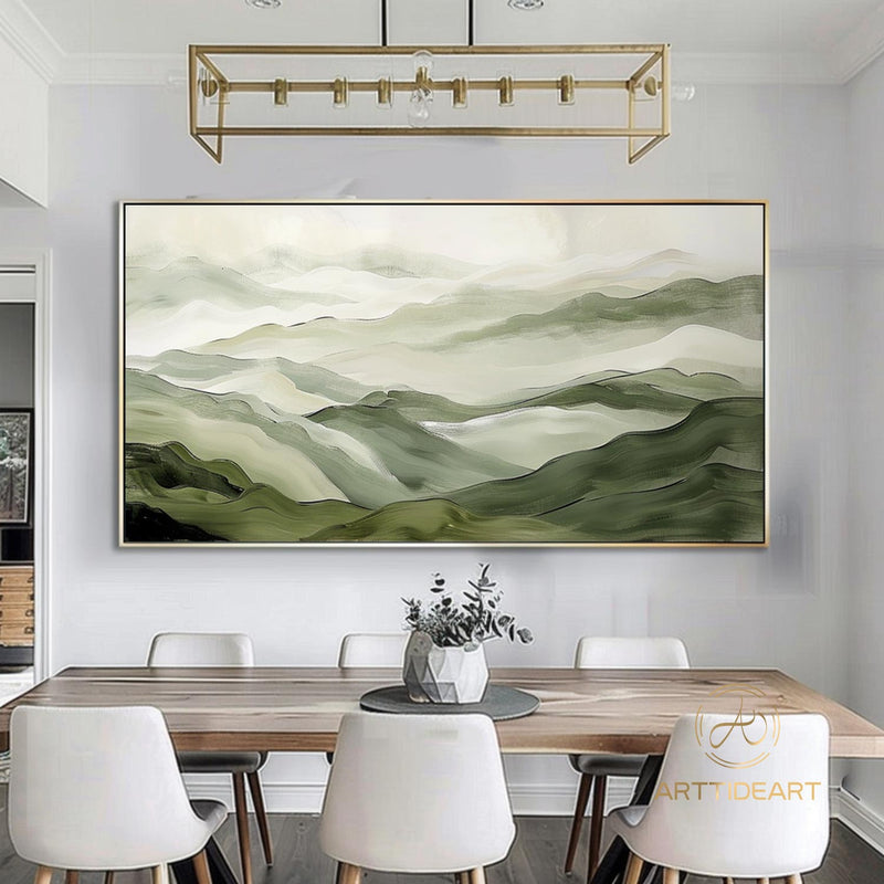 3D Texture Wall Art Original Green Mountain Oil Painting on Canvas Serene Forests Art Designer Art Choice Home Decor Living Room Center Art