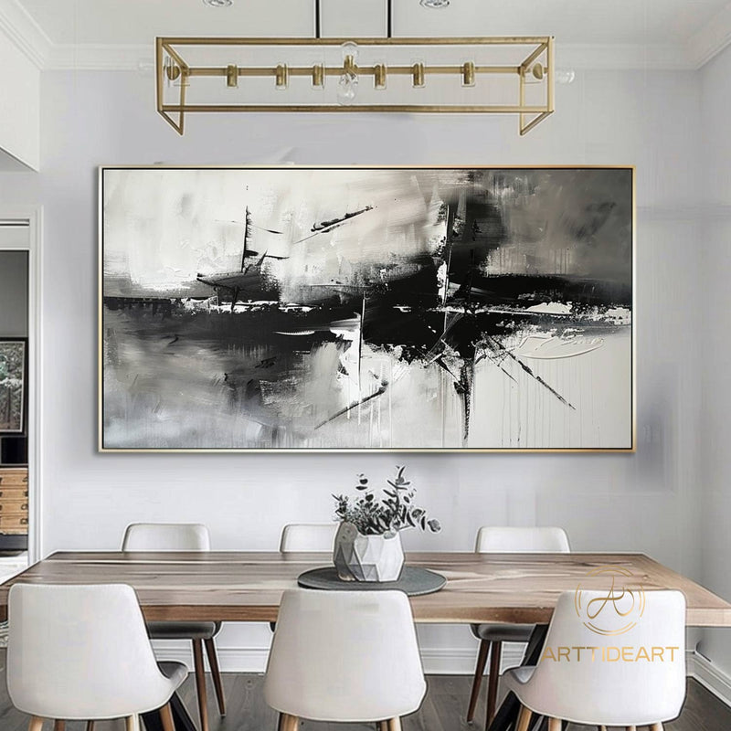 Large original abstract painting minimalist abstract painting black and white painting black white wall art black white wall canvas painting