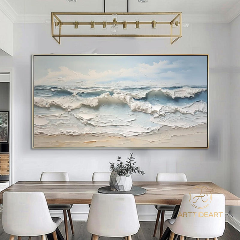 Large Textured Beach Acrylic Painting Framed Ocean Painting On Canvas Abstract Sea Art On Canvas Coastal Wall Art Beach Canvas Wall Decor