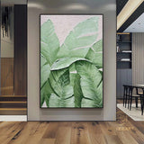 Large Nordic Green Beige abstract wall Green 3D texture painting abstract leaf painting modern living room abstract painting Minimalist Art