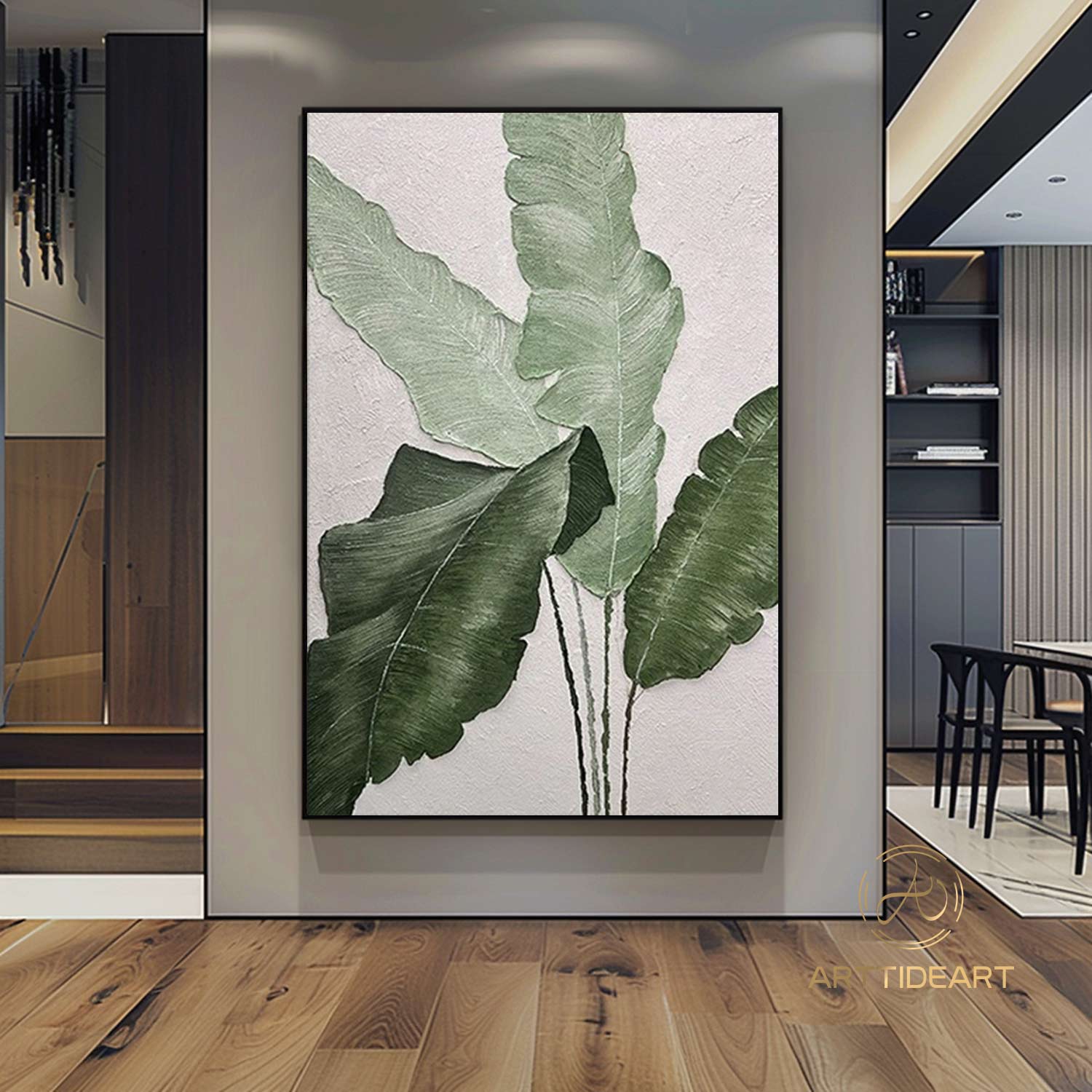 Original large canvas wall art leaves,green painting,large wall art,tropical art,green wall art,textured art,plant wall pictures
