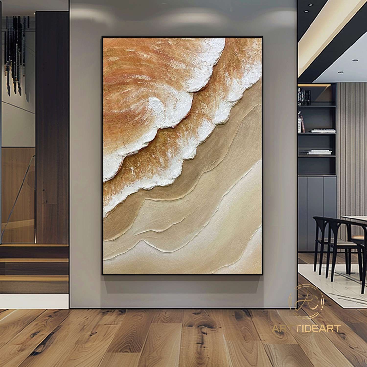 3D Minimalist Ocean Waves Art Painting Beige Texture Wall Art Heavy Texture Painting Wabi-Sabi Wall Art Neutral Wall Art Texture Wall Art