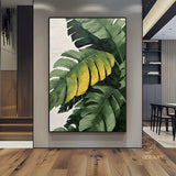 Large 3D Green abstract leaf painting,Gold texture painting, Original Green Banana Leave Oil Painting,Plant Art,Modern Living Room Decor