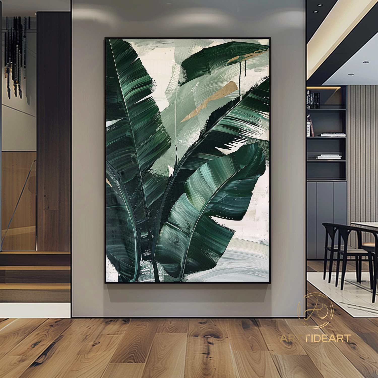 Modern Banana Leaf Canvas Oil Painting, 100% hand-painted custom artwork, landscape botanical paintings, living room wall decor fashionable