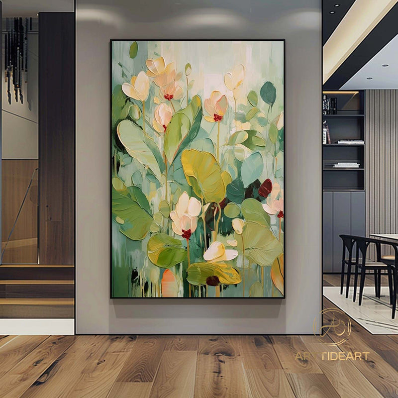 Abstract Flower Oil Painting On Canvas,Large Wall Art,Original Colorful Floral Landscape Painting,Custom Painting,Modern Wall Art Home Decor