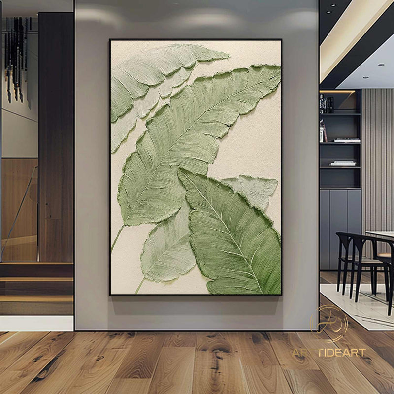 Abstract Large banana leaves wall art painting Tropical Banana Leaf painting Palm Tree painting Hand Painted Thick Texture Modern Wall Art