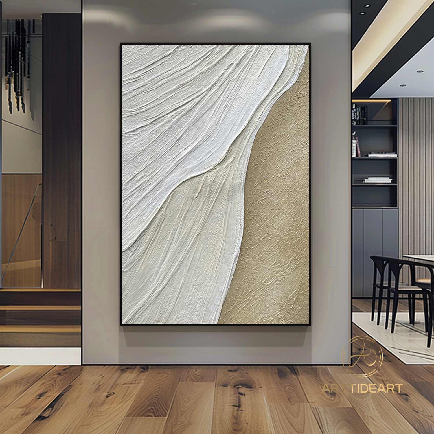 3D Textured Wall Art Ocean Waves Painting on Canvas Wabi-Sabi Wall Art Earth Tone Waves Art Living Room Painting Neutral Wall Art